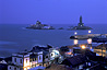 Vivekananda Memorial at the meeting point of the Arabian Sea, the Indian Ocean, and the Bay of Bengal